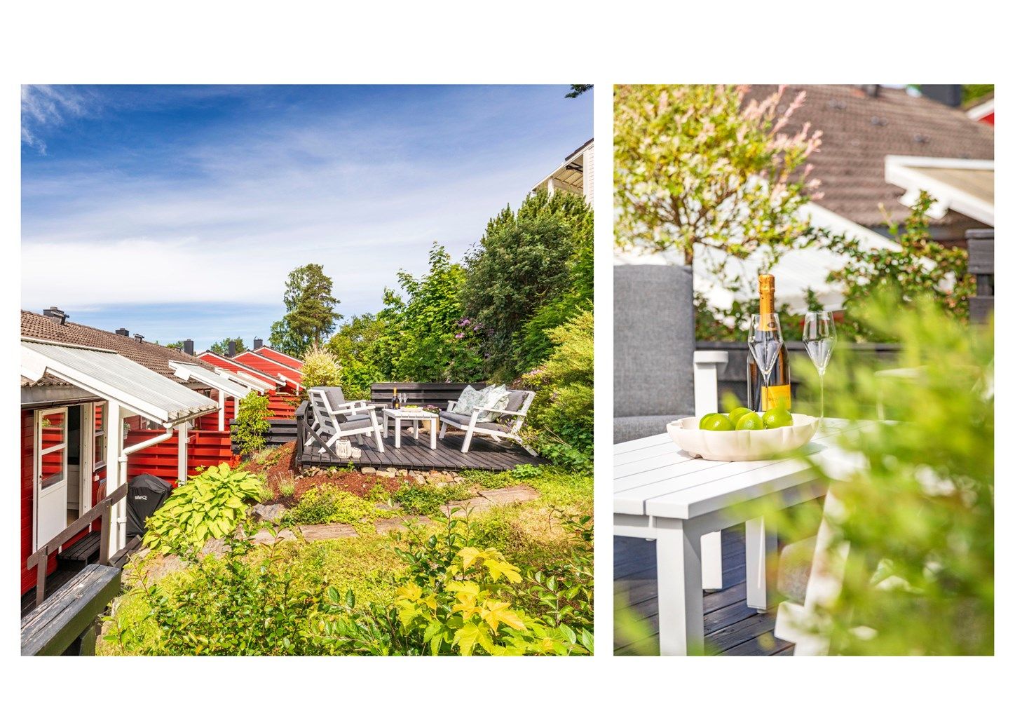 Koselig og skjermet uteplass som er perfekt på varme sommerdager