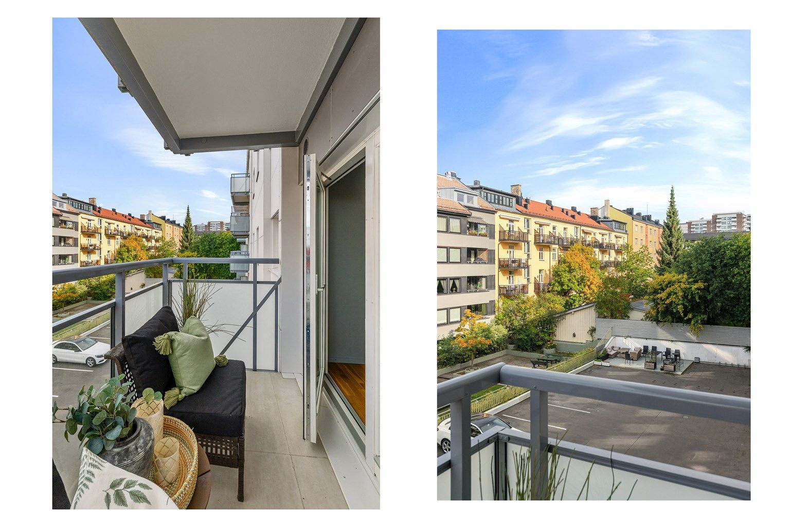 Balkongen vender mot sameiets bakgård.