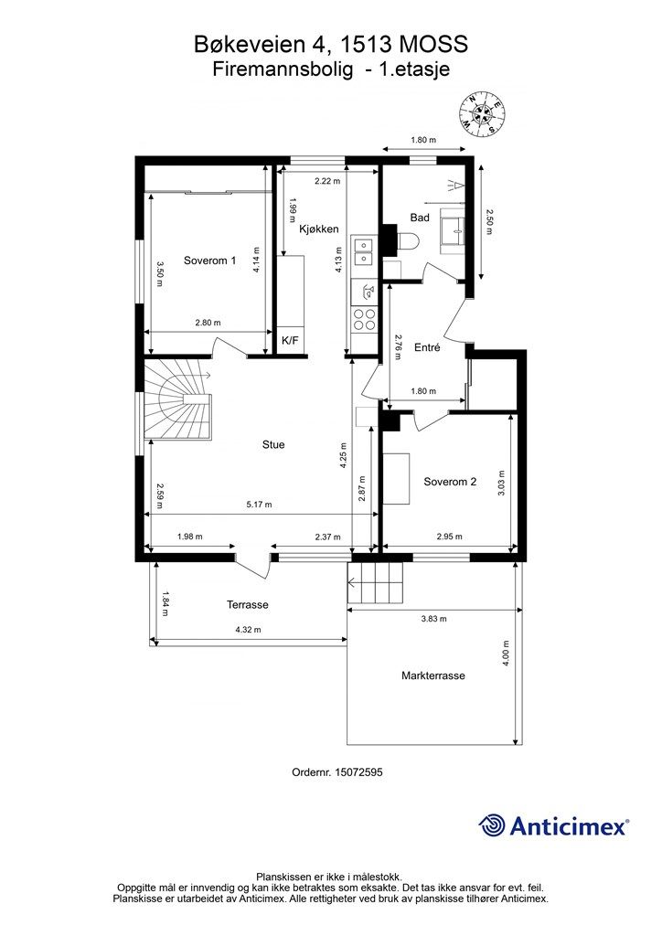 Planskissen er veiledende. Leiligheten disponerer også kjellerrom under stuen samt to kjellerboder.