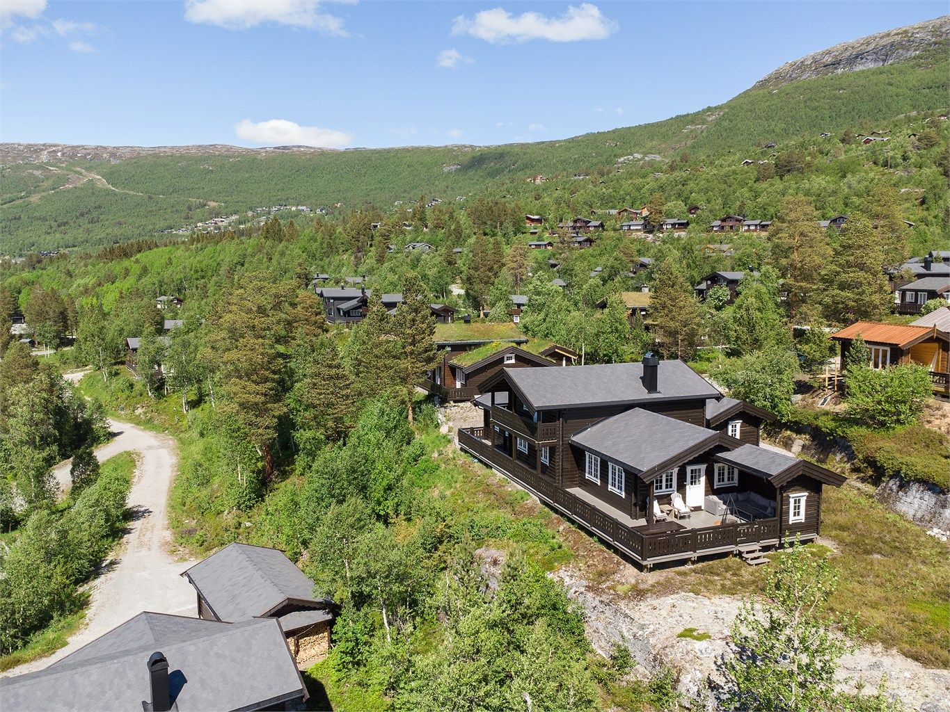 Dronebilde av hytten