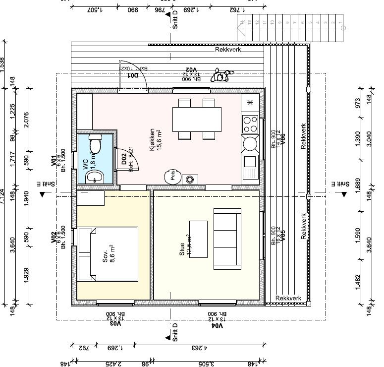Plantegning- Det er pr. i dag ikke satt inn peis som tegnet inn og ikke heller vask på WC-rom. 