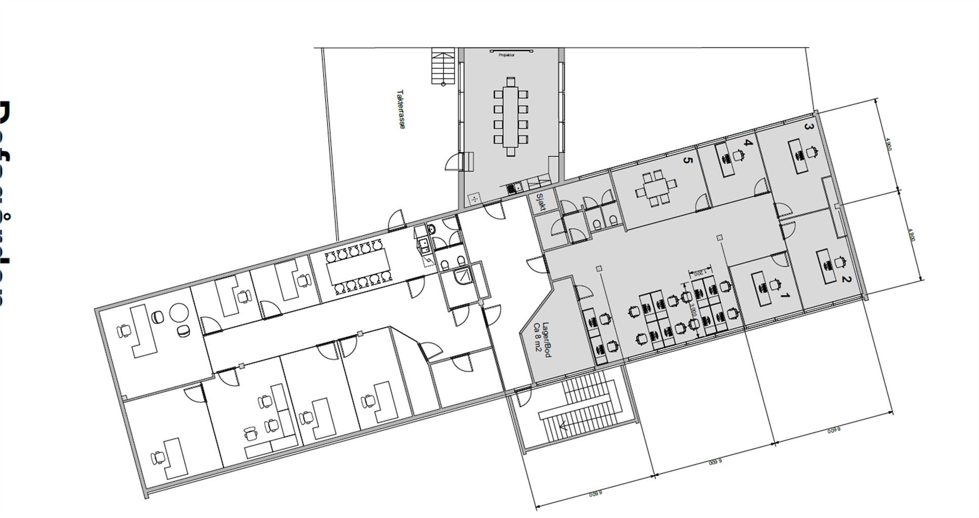 Plantegning Defagården. Det grå markerte feltet er ledig areal