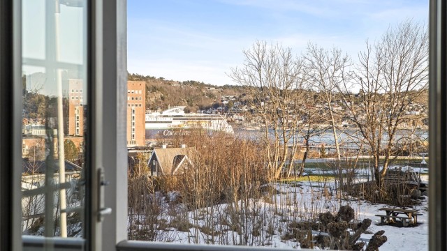 Flott utsyn mot byen, Indre Havn og Park Hotell.