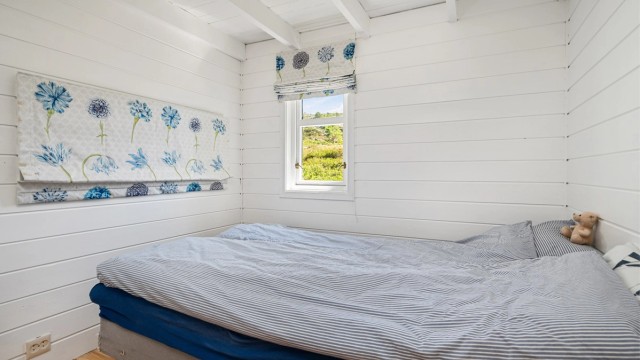 Et av tre soverom på 6,6 kvm med god plass til seng av ønsket størrelse, nattbord og oppbevaring.