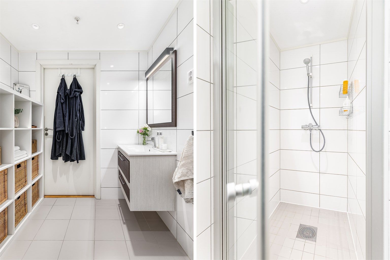 En inntrukken dusjnisje fremfor dusjhjørne oppleves som plassbesparende.