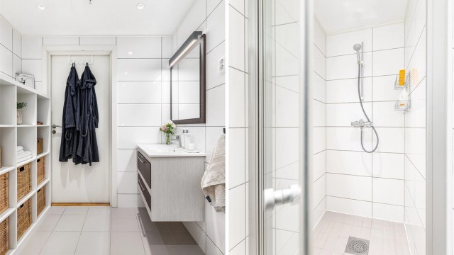 En inntrukken dusjnisje fremfor dusjhjørne oppleves som plassbesparende.