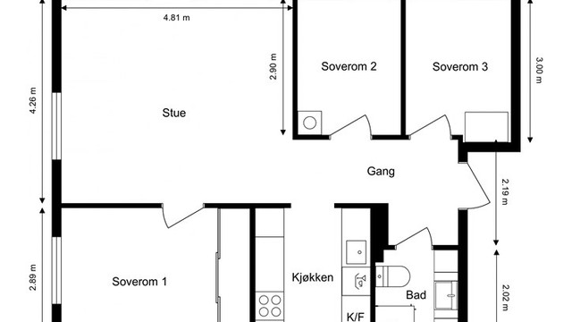 Leiligheten har en arealeffektiv planløsning, i tillegg masse lagringsplass i u.etg og på loft.
