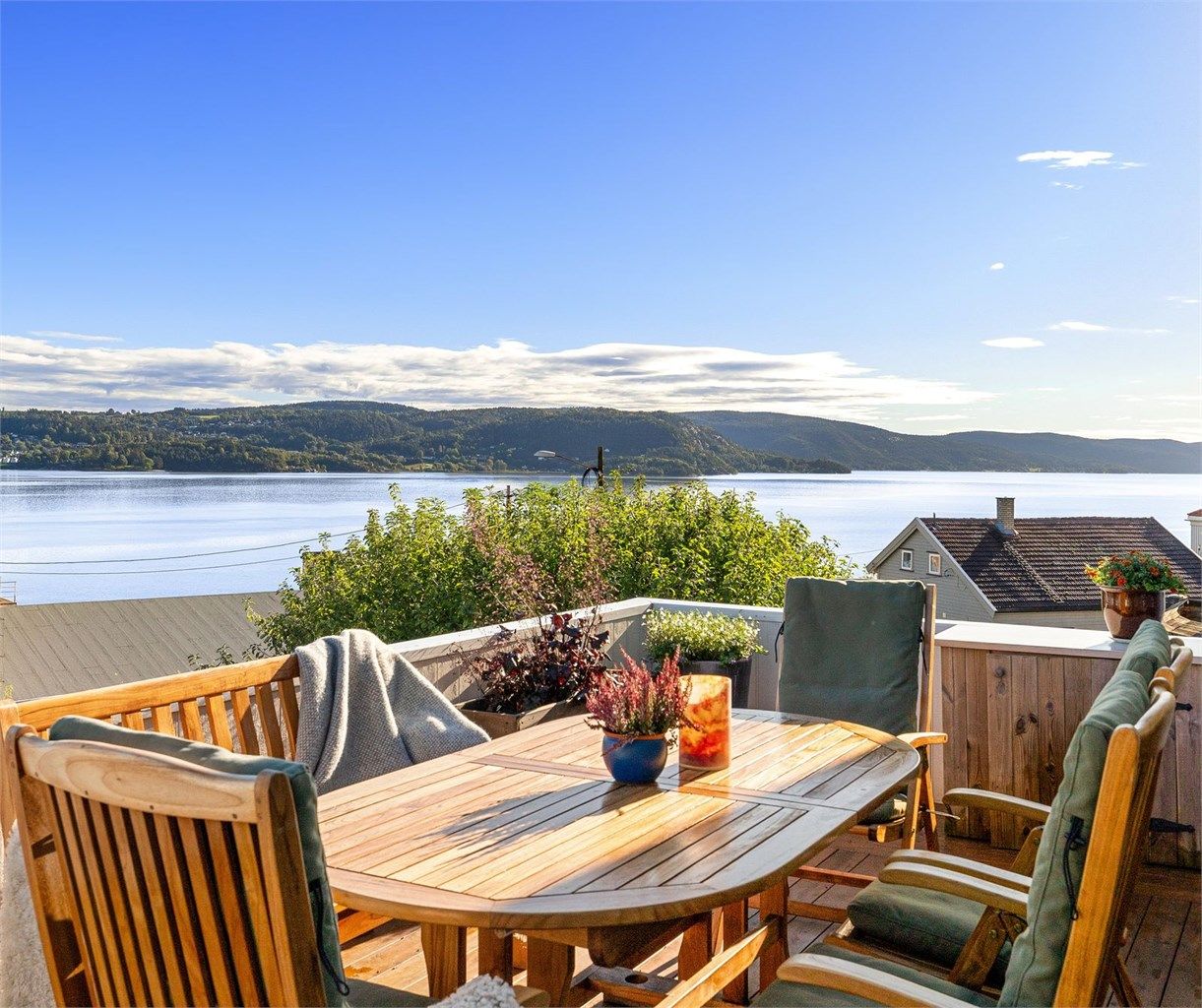 Utsikt fra terrassen over Drammensfjorden