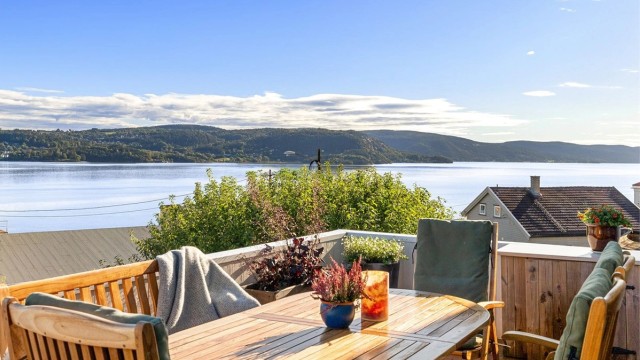 Utsikt fra terrassen over Drammensfjorden