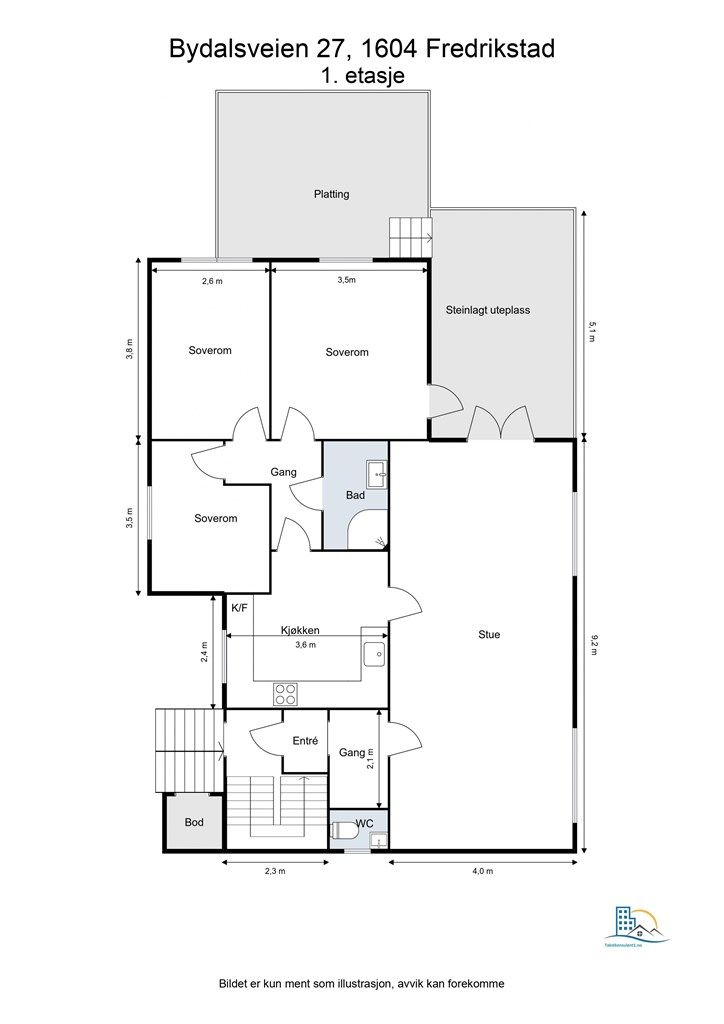 Veiledende skisse av husets 1. etasje.