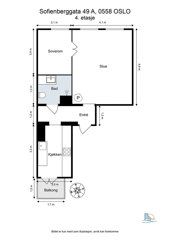 Leiligheten har en gjennomgående og arealeffektiv planløsning. 