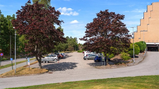 Gjesteparkering på nedsiden av blokkene.