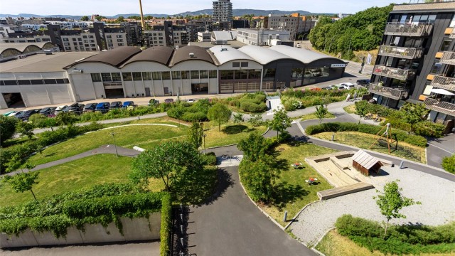 Grønne fellesområder og lekeplasser rett utenfor døren skaper trygge og familievennlige omgivelser.