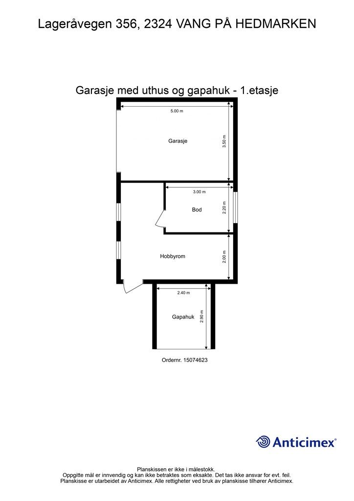 Plantegning - Garasje med uthus og gapahuk.