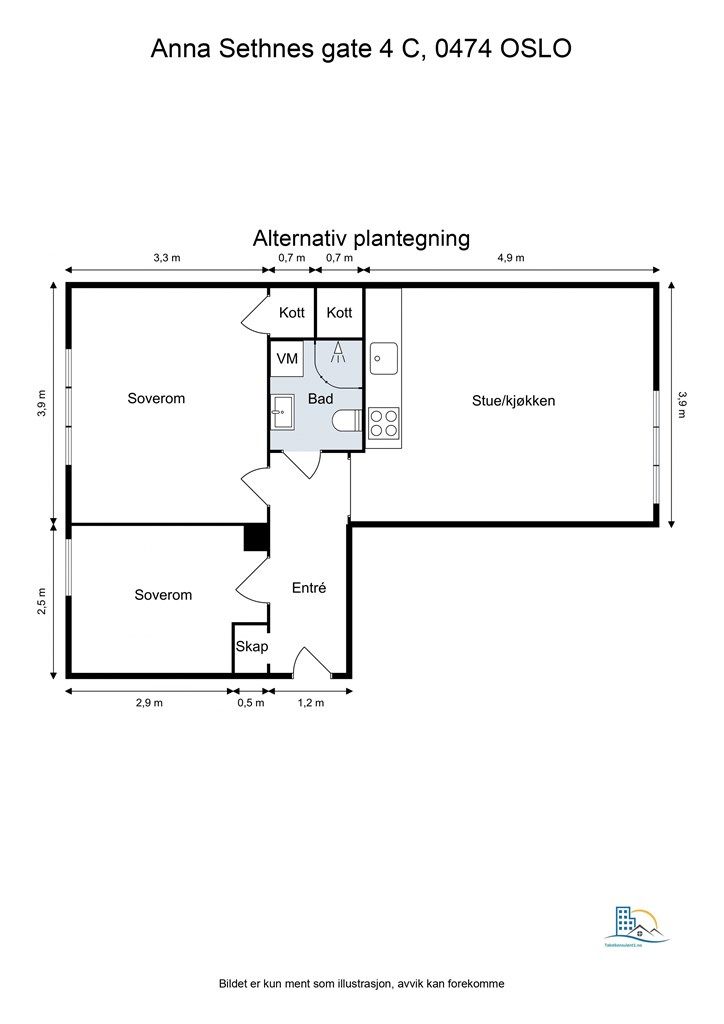 Alternativ planløsning. Kun ment som inspirasjon. 