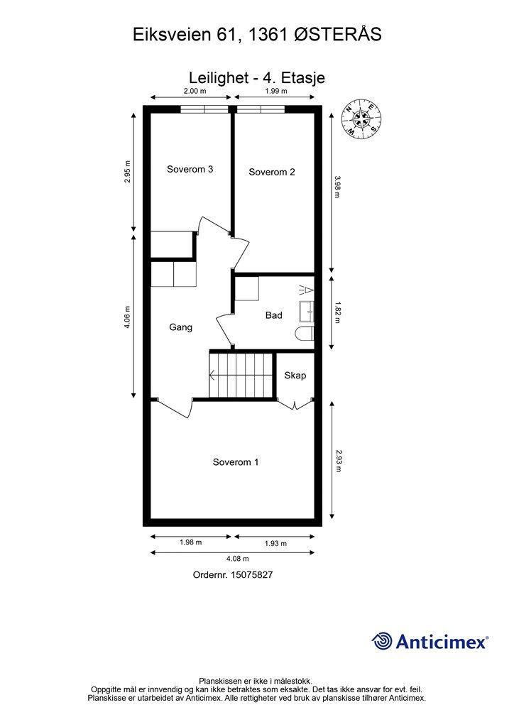 Andre plan inneholder boligens private sone med tre soverom og bad.