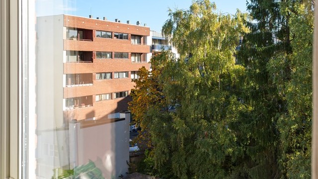 Utsikt fra soverommet mot bakgården.