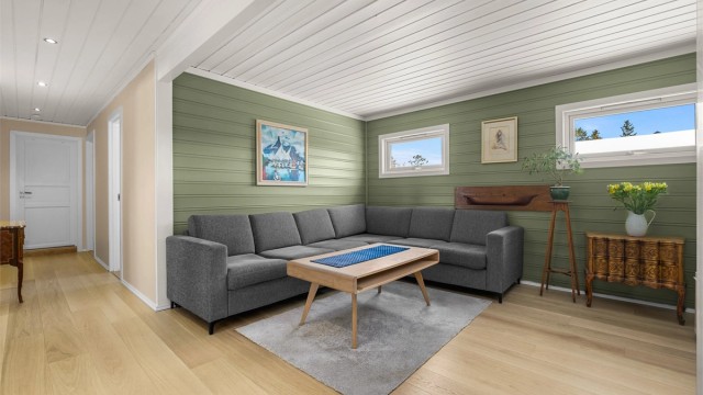 TV-stuen er opprinnelig byggemeldt som soverom og vaskerom og kan enkelt tilbakeføres hvis ønskelig.