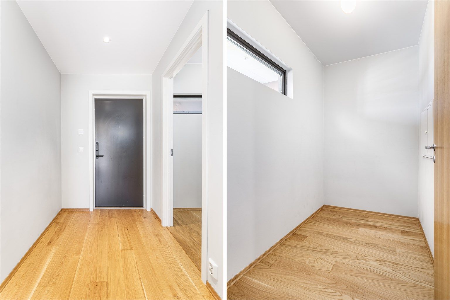 I entreen er det plass til kommode, skap eller skyvedørsgarderobe. Mer oppbevaringsplass er det i den tilstøtende boden på over 3 kvm.