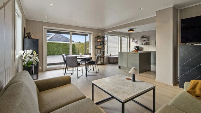 God plass til sofa, spisestue og godstolen.