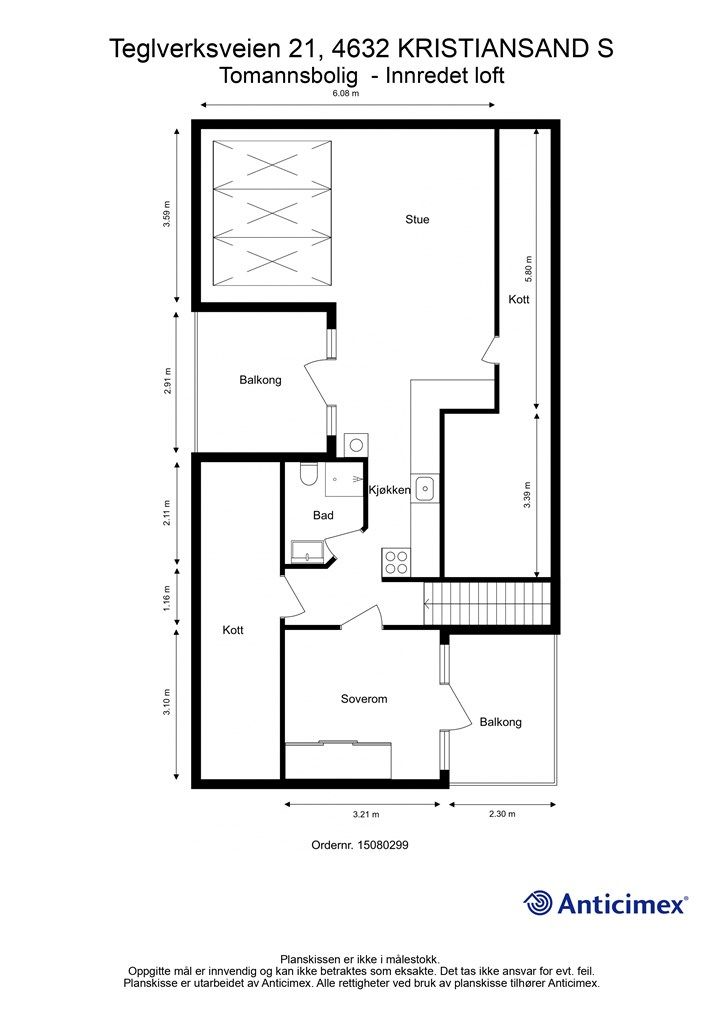 Plantegning-Tomannsbolig - Innredet loft