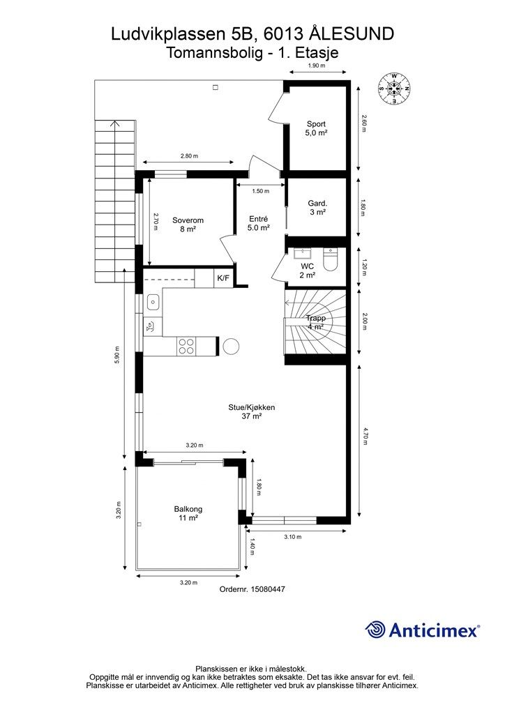 Målsatt plantegning 1. etasje
