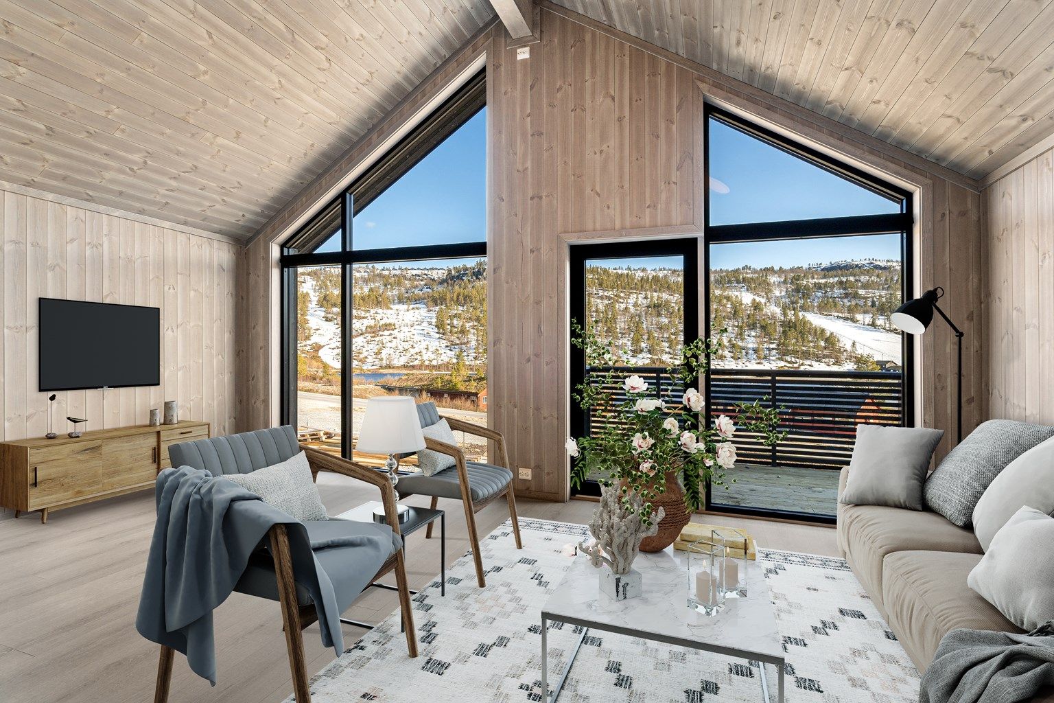 3-d møblert hytte - Forslag til møbleringsplan