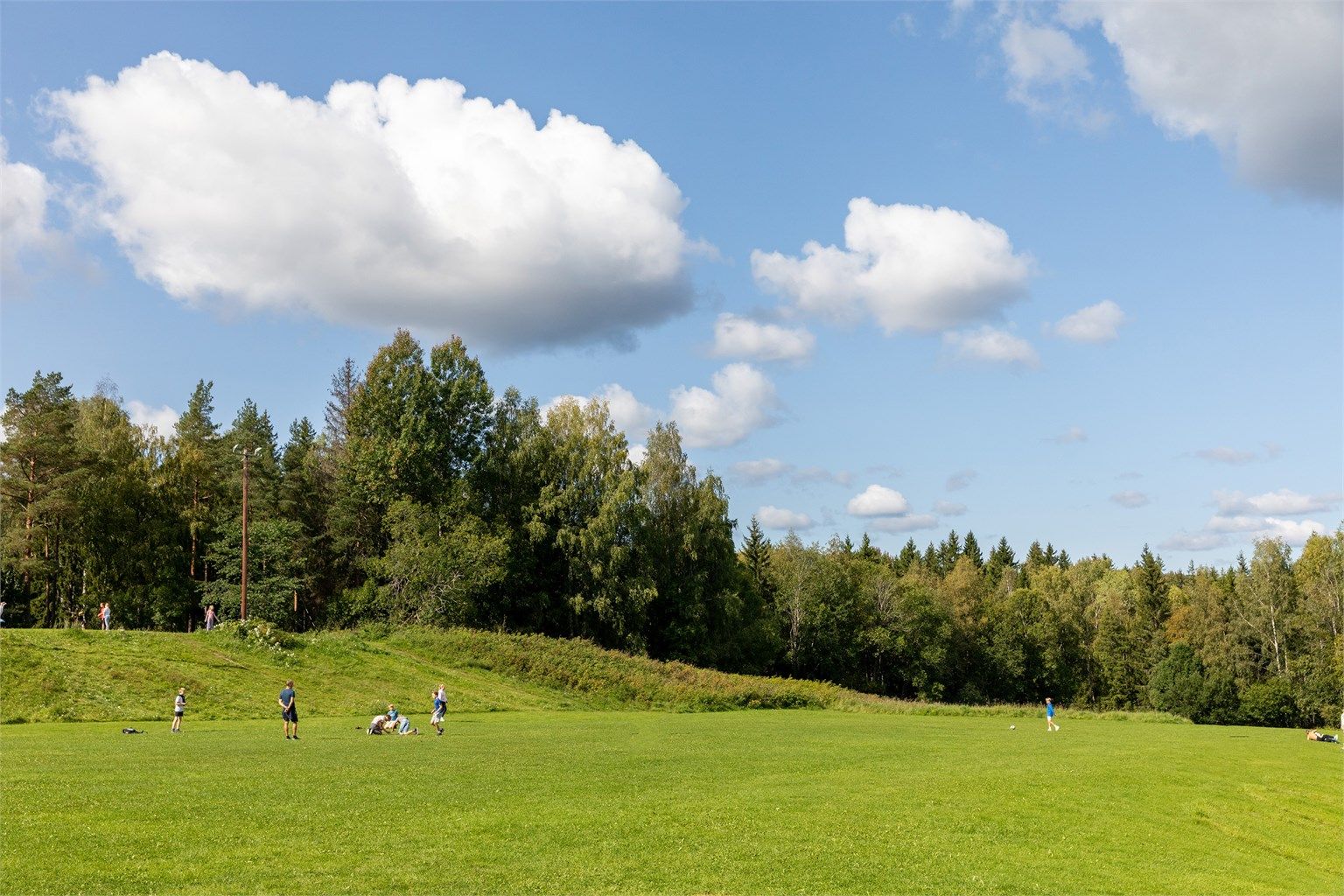 Hundejordet ved Brekke er populær akebakke om vinteren og har store områder for lek og ballspill på sommerstid