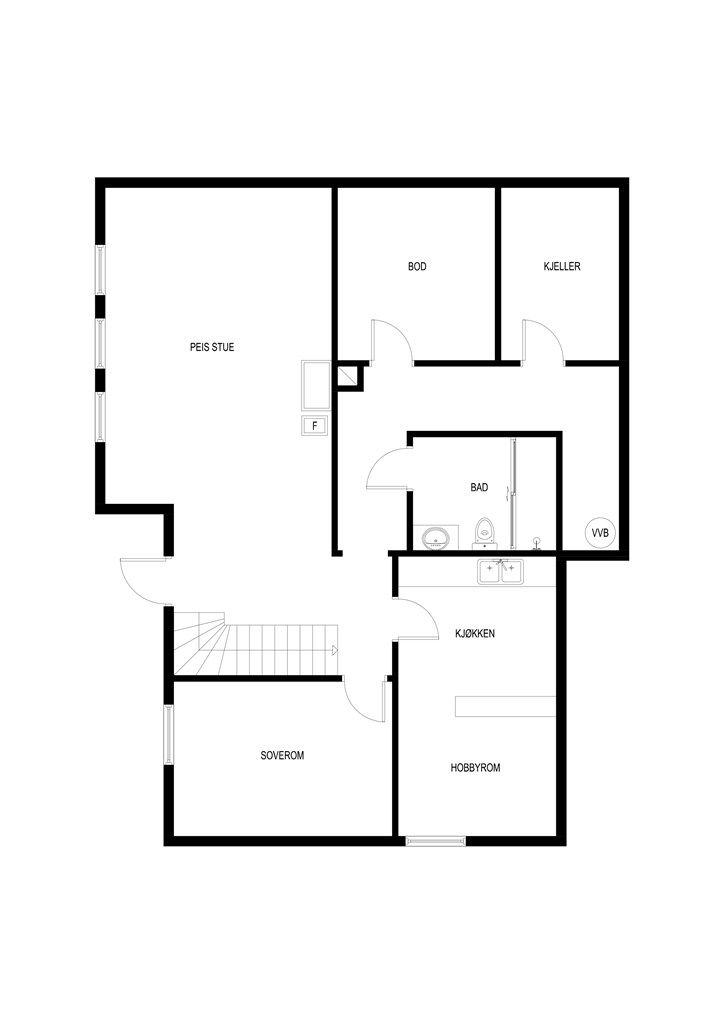 Plantegning med mål underetasjen
