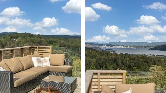 Glassrekkverket sørger for at utsikten mot fjorden er uforstyrret.