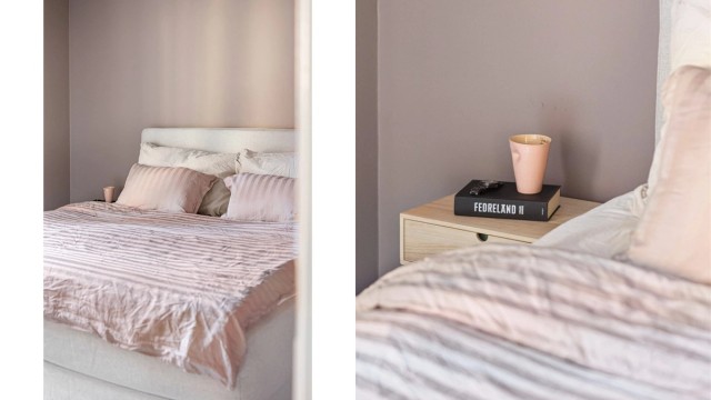 Også her ble veggene malt i 2022, i en dus og nøytral farge som innbyr til gode netter.