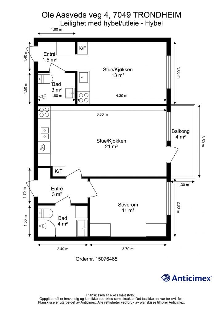 Plantegning- Leilighet med hybelutleie