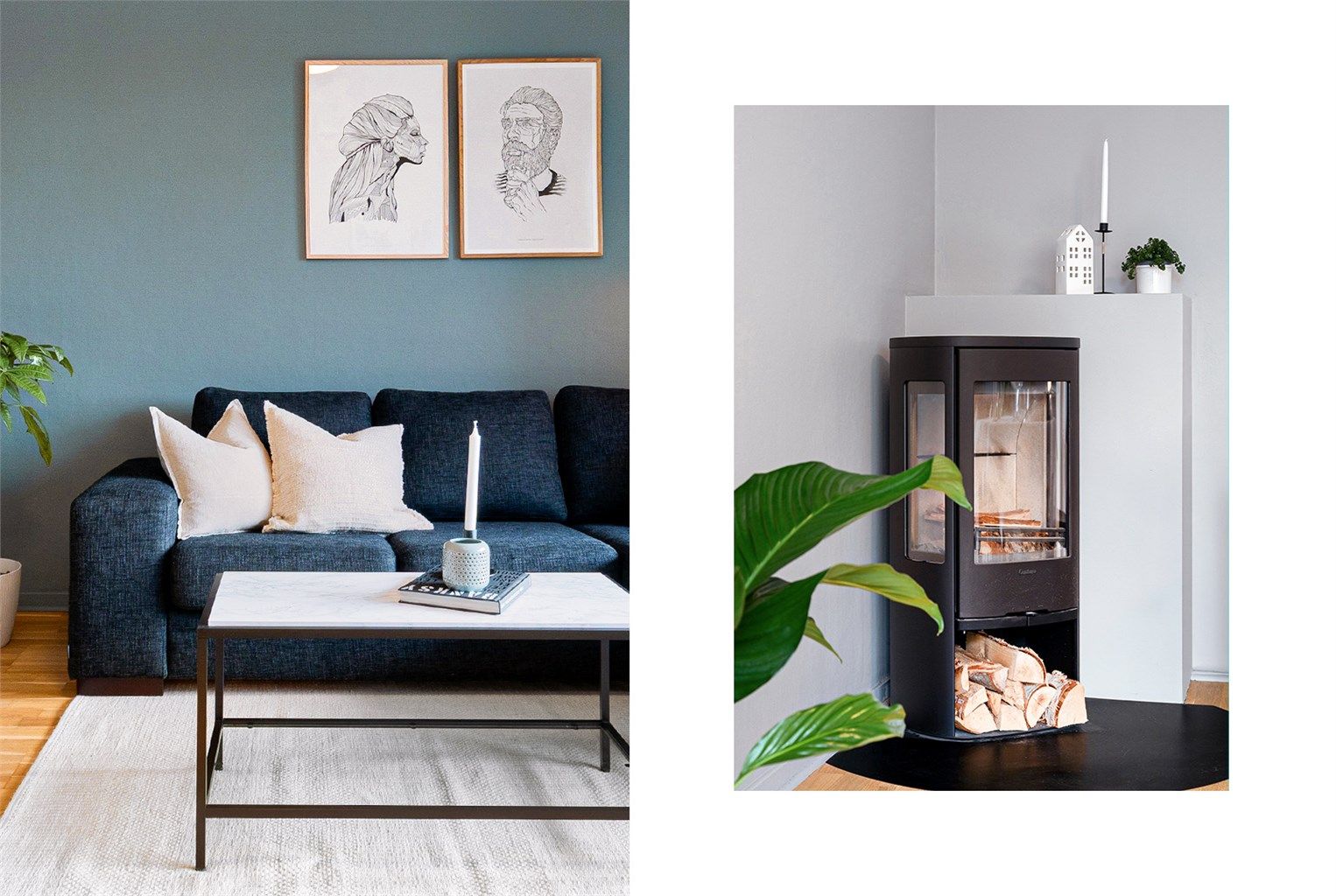 Lekker moderne peisovn gir god varme og koselig stemning i stuen i de kalde årstidene. 