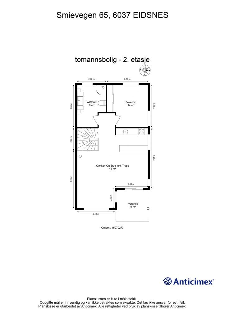 Plantegning 2. etasje - 2D m/mål