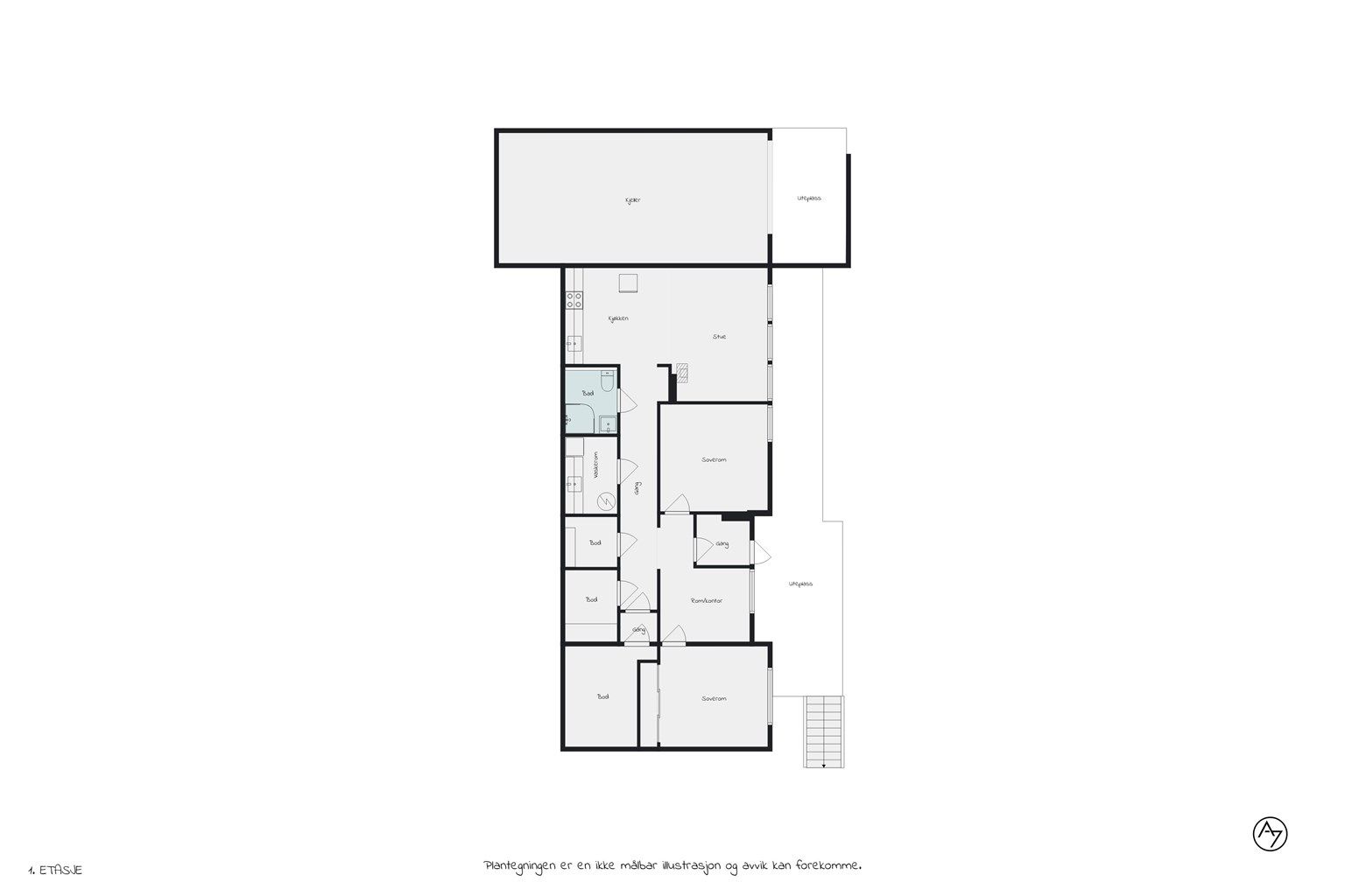 Plantegning sokkelleilighet. 