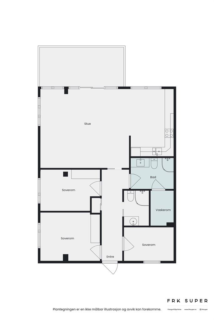 Plantegning - Leiligheten har meget praktisk og god planløsning. Generelt store og gode rom i hele leiligheten
