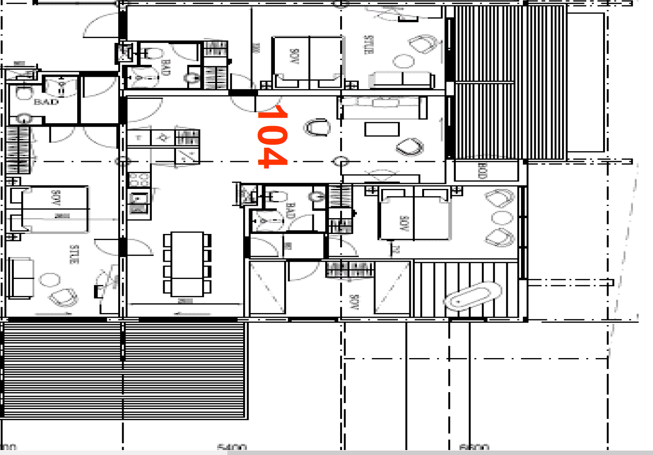 Planskisse leilighet 1601/03/05, seksjon 104