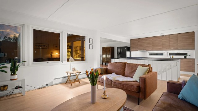 Den gjennomgående planløsningen gir en god romfølelse og en sosial sone.