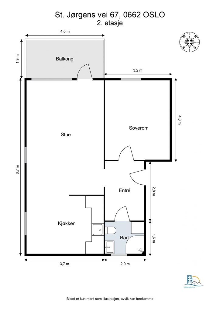 Leiligheten har en praktisk planløsning med god størrelse på alle rom. 