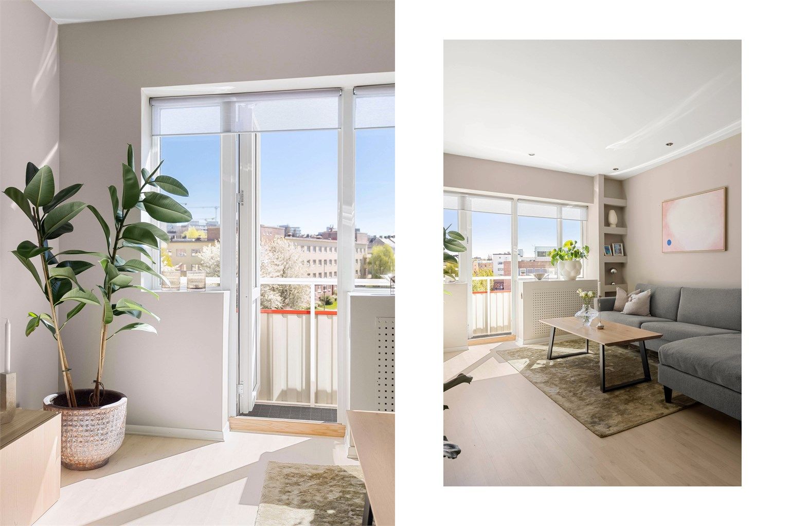 Direkte utgang fra stuen til balkongen via en balkongdør med 2-lags isolerglass.