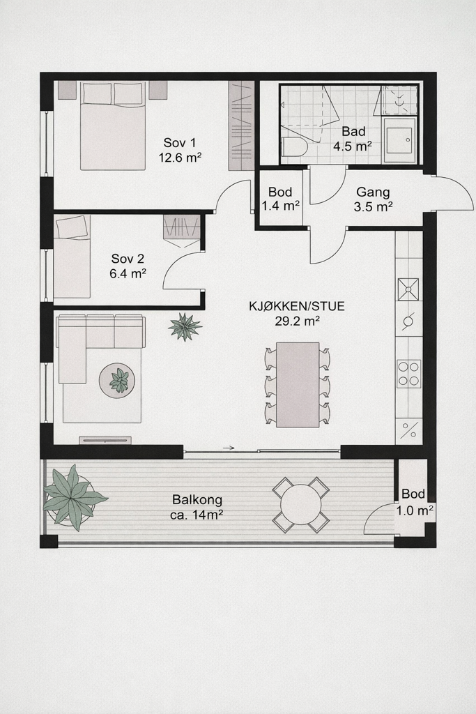 Plantegning 5. etasje (hentet fra Selvaag sitt prospekt).