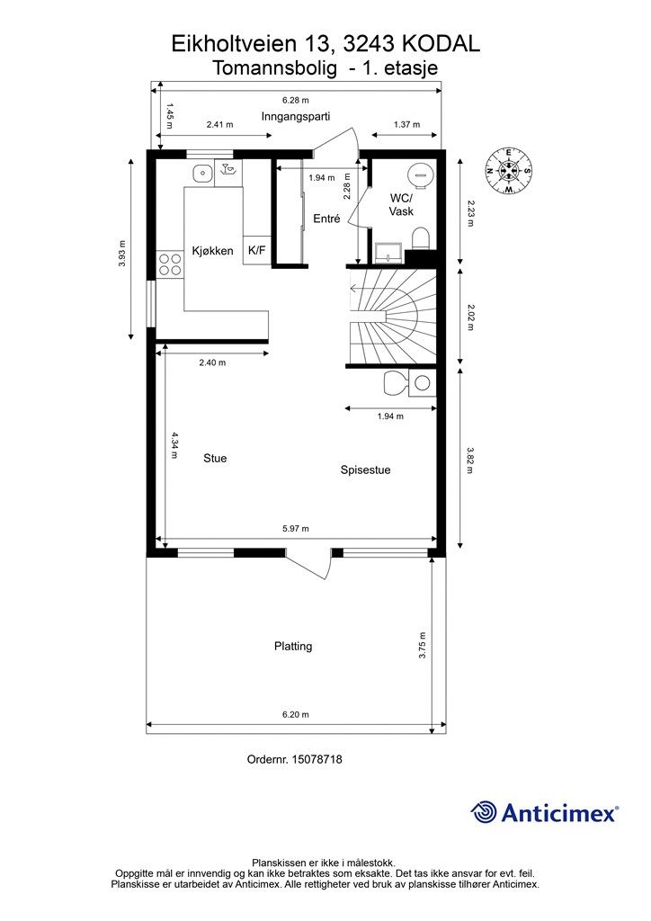 Plantegning Tomannsbolig - 1. etasje.