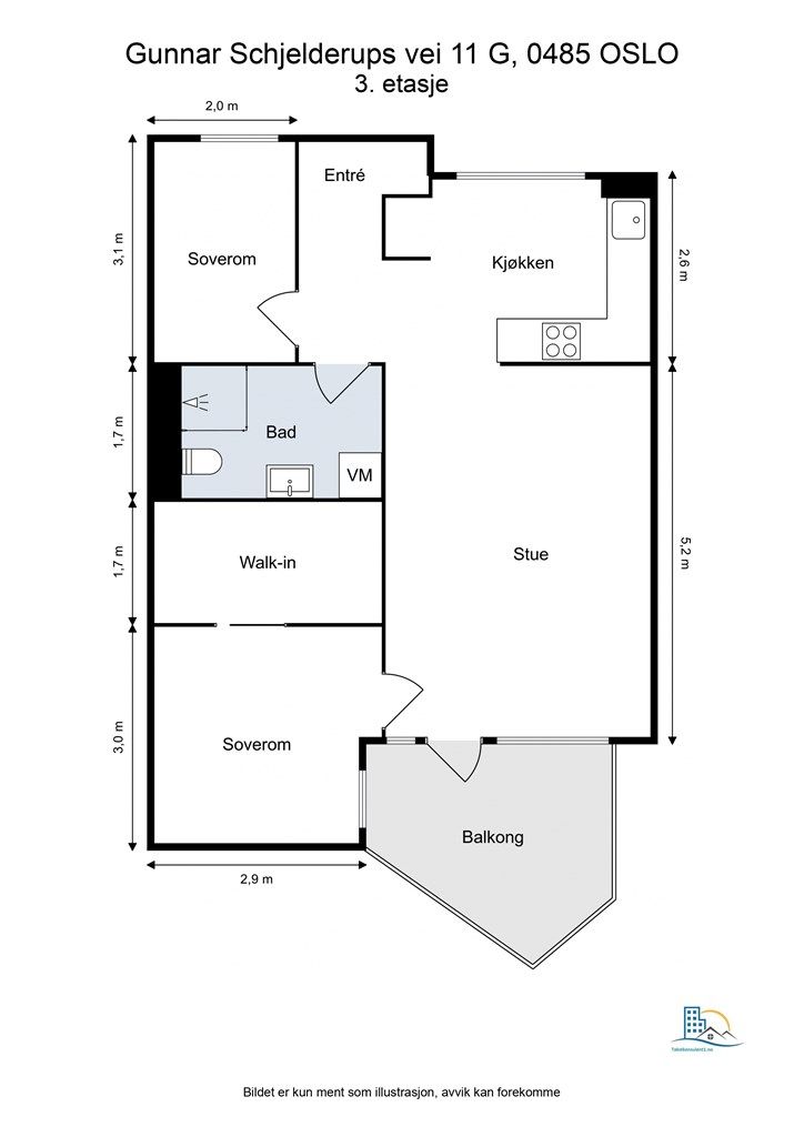 Plantegningen viser en smart og arealeffektiv planløsning med god størrelse på alle rom.