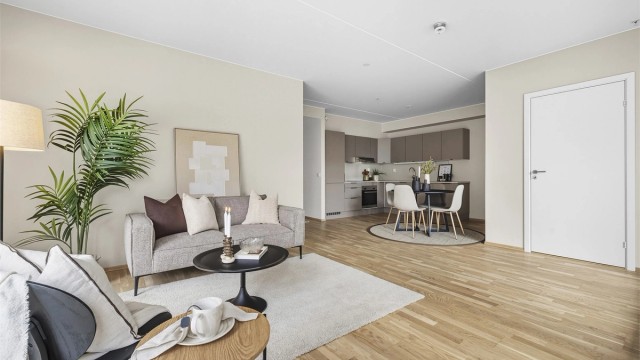 Åpen kjøkken/stue løsning.