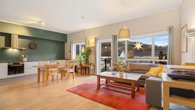 Krogsveen v/Azra Hadzic har gleden av å presentere Håmoen 14 - en flott 3-roms leilighet fra 2017 med p-plass, heis og peis! Foto v/Hans Nøstdahl.