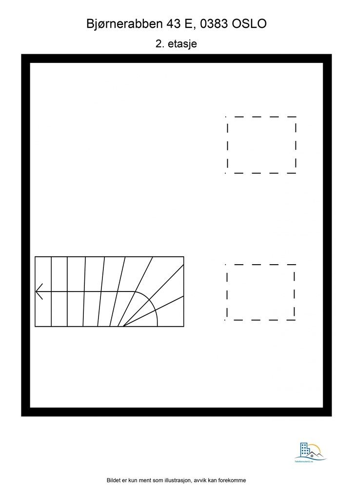 Plantegning for 2. etasje, et disponibelt areal på 13 m² (ikke måleverdig) med lav takhøyde.