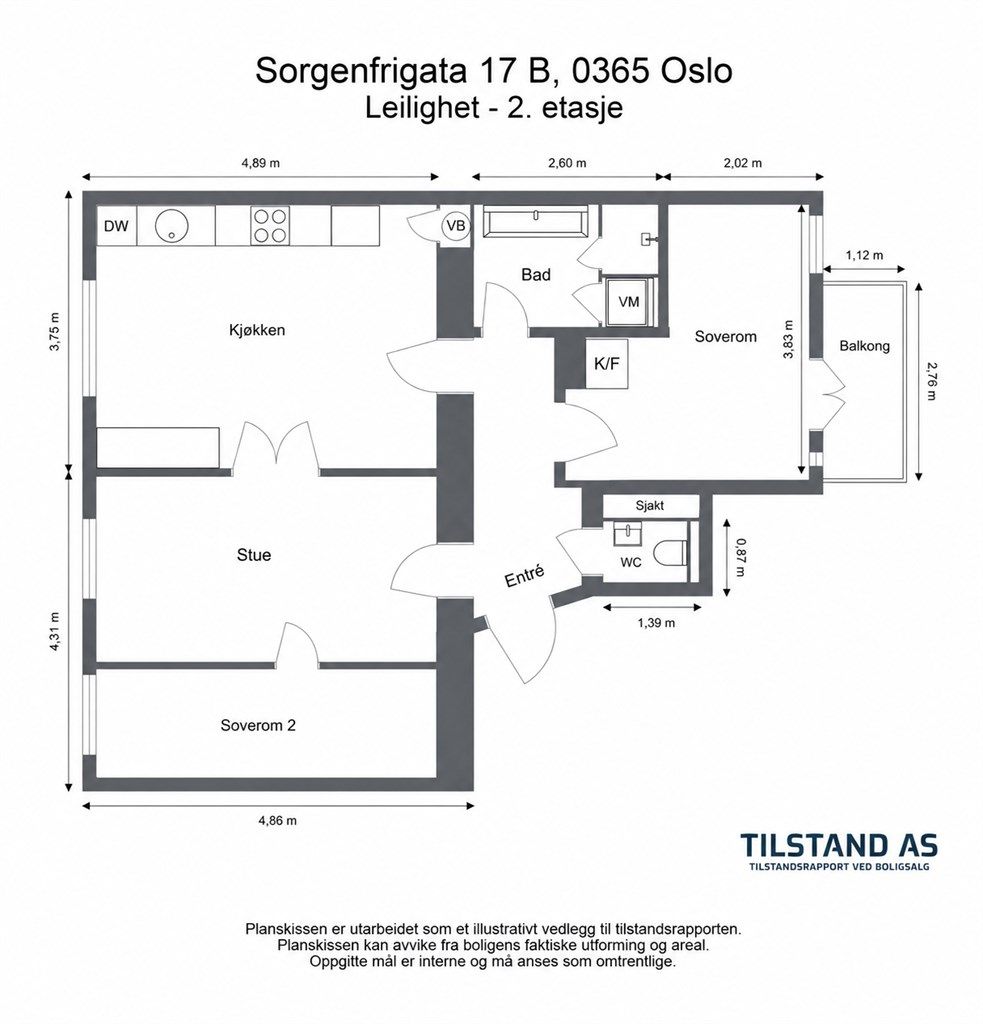 Alternativ planskisse for å etablere 3-roms planløsning, og flytting av kjøkken der soverom er i dag. 