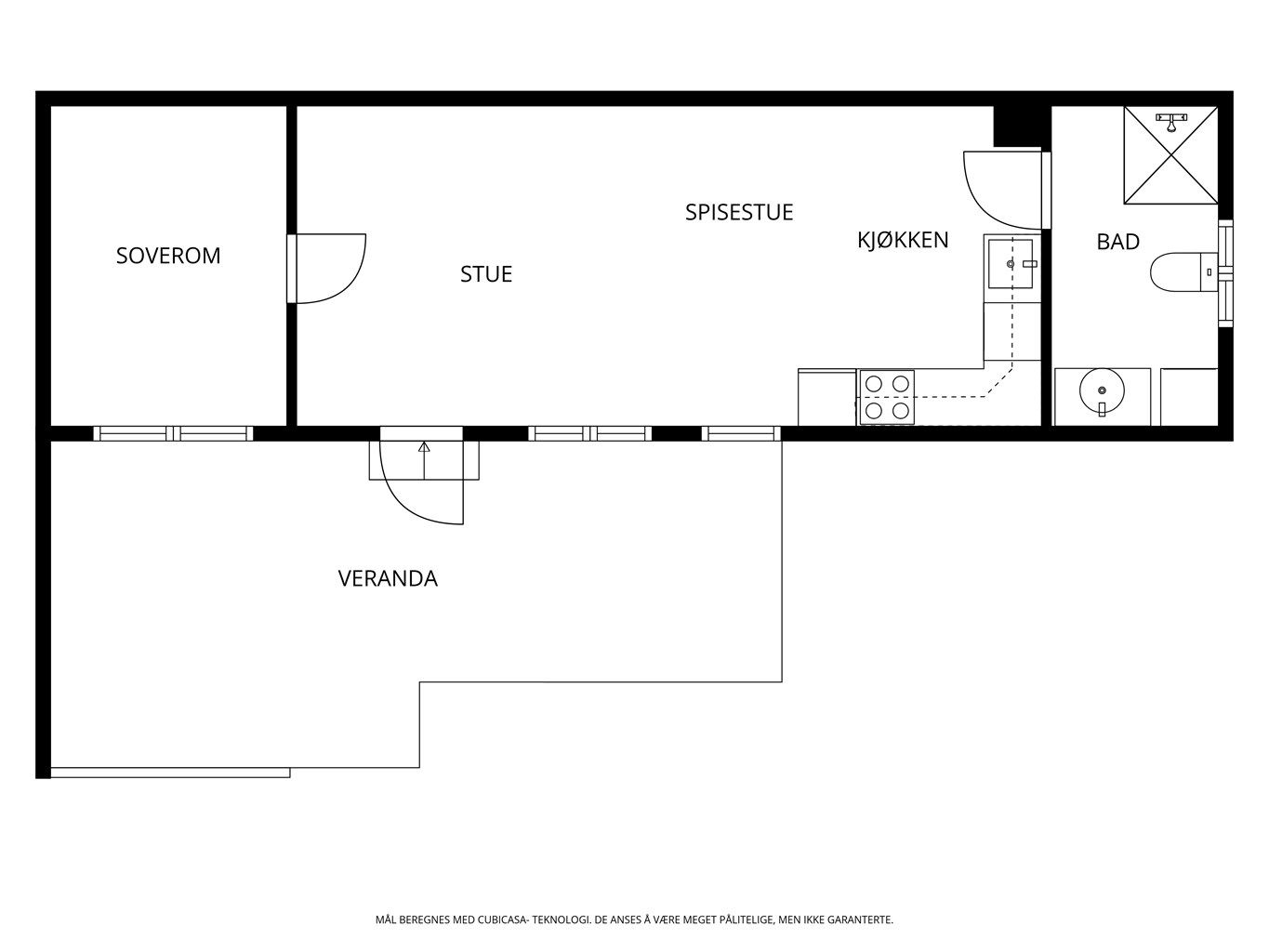 Veiledende planskisse. Leiligheten disponerer også del av kjellerbod i sameiets hovedbygg (3A).