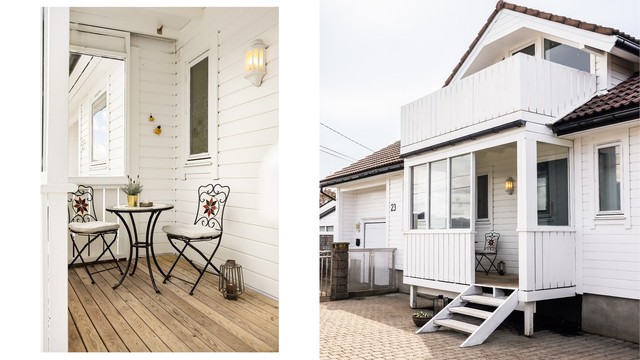 Koselig og overbygget inngangsparti