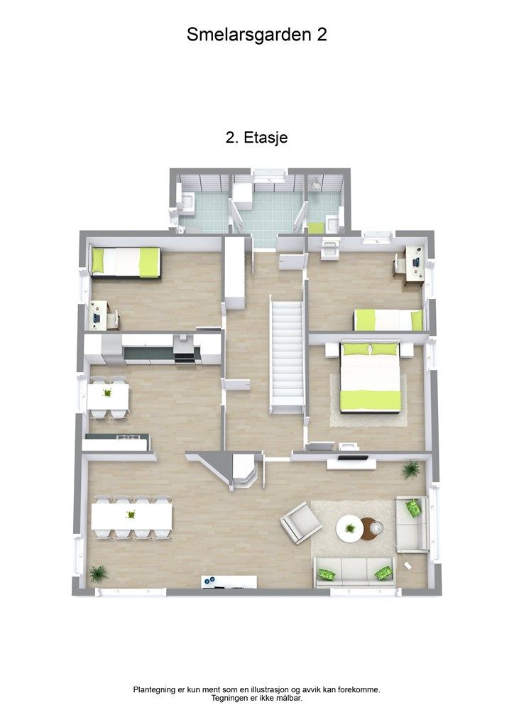 3 D plantegning 2. etasje